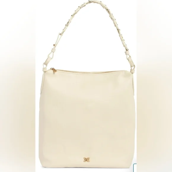 NWT Sam Edelman Bay Large Chainlink Hobo Pebble Leather Bag: Cream/Gold - Picture 3 of 15